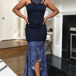 Navy Ndop Atoghu Hi Lo African Print Dress